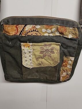 Vintage Addiction Patchwork Crossbody Tent SaddleBag Miltary Olive Green/Mustard